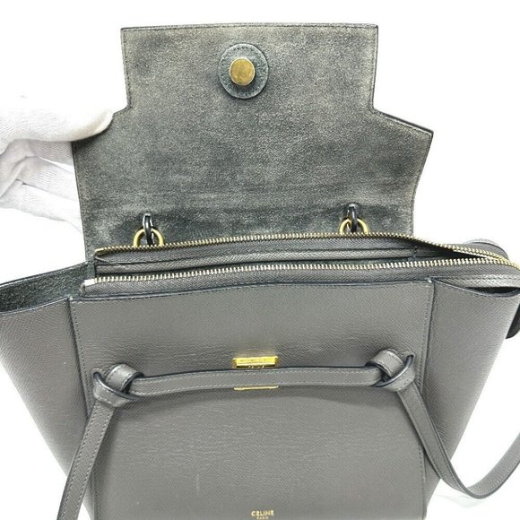 Auth CELINE 189153 logo Belt bag micro 2WAY Shoulder Bag Hand Bag Leather gray - Picture 16 of 16